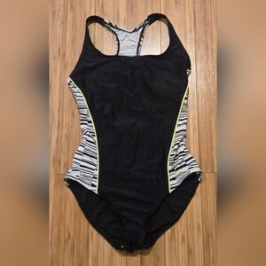 Reebok Black One-Piece Women's Swim Suit with Striped Side Panels